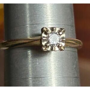 Vintage 14k solid yellow gold white gold genuine diamond engagement ring SZ 8.3